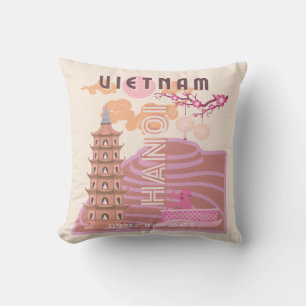 Coussin Vietnam Travel Art, Retro