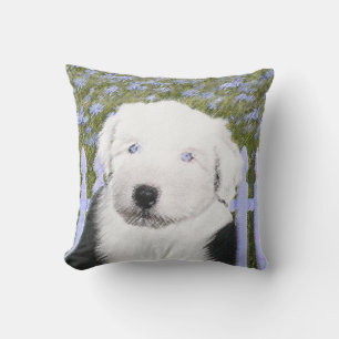 Coussin Vieux anglais Sheepdog Puppy Peinture - Chien Art
