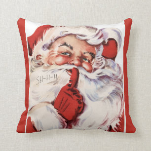 Coussin Vieux carreau rouge gai vintage de Père Noël Shh