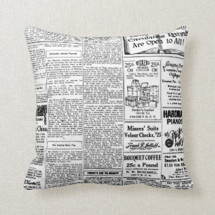 Coussin Vieux journal noir et blanc, rétro annonce vintag