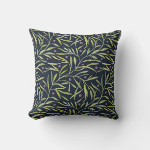 Coussin Vignes vertes sereines et feuillues avec fleurs ro
