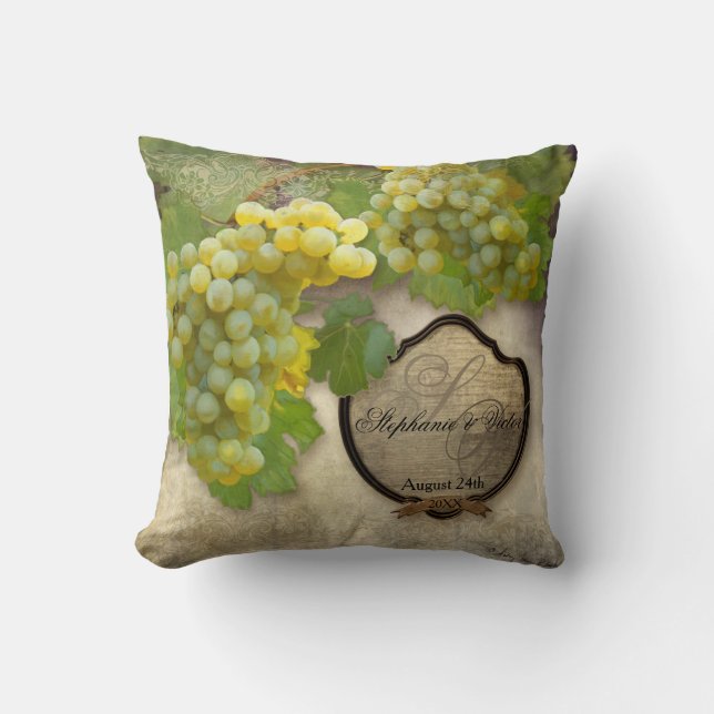 Coussin Vignoble rustique Raisins Art Vin Étiquette Maison (Recto)