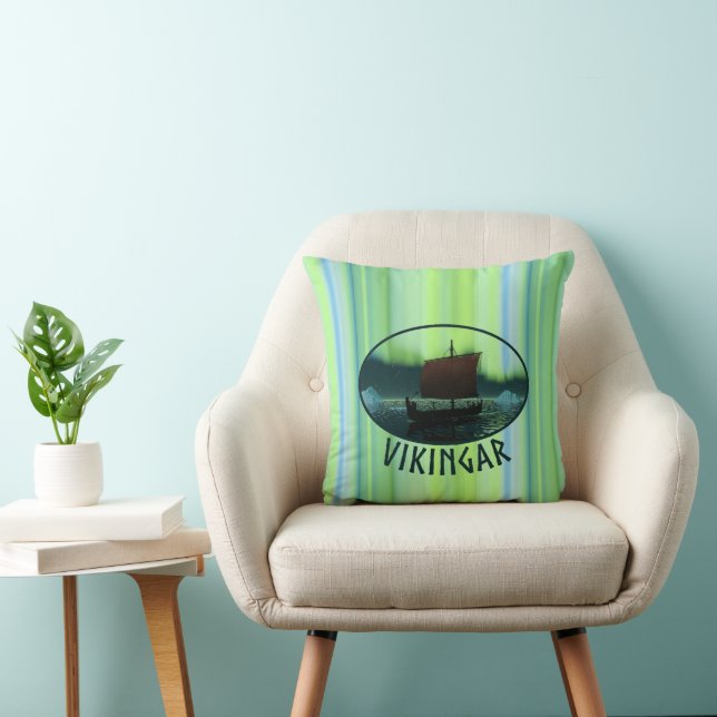 Coussin Viking Navire Et Lumières Du Nord (Chaise)