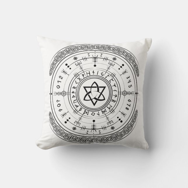 Coussin Viking Pagan Asatru Runic Compass, Runes Vegvisir (Recto)