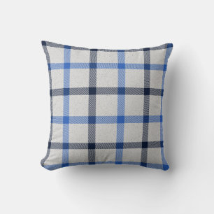 Coussin Villa de campagne à carreaux tartan bleu clair
