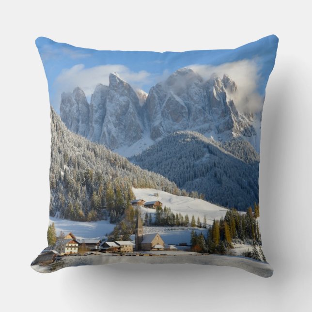 Coussin Village de dolomites dans le carreau d'hiver (Recto)