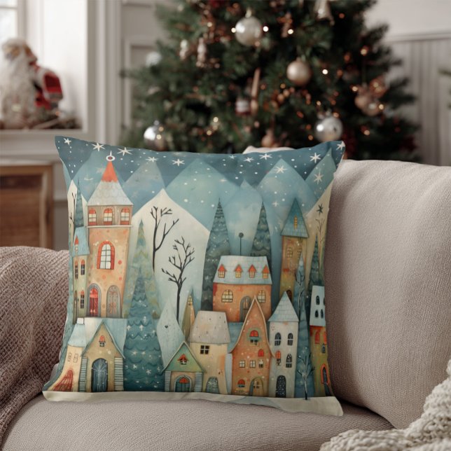 Coussin Village de Noël (Christmas Village Throw Pillow)