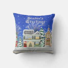 Coussin Village de Noël Joyeuses Fêtes