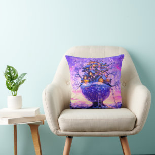 Coussin Village de rêve enneigé sous la neige Fantasy Hive