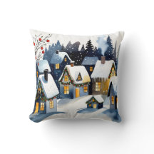 Village d'hiver cosy Noël aquarelle
