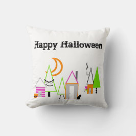 Coussin village halloween personnalisé noir orange violet