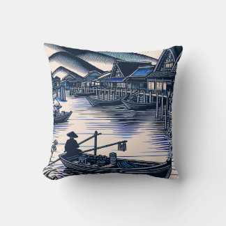Coussin Village paisible des pêcheurs japonais