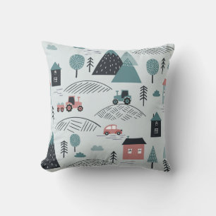 Coussin Village scandinave, motif rural sans soudure.