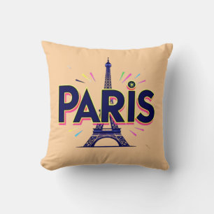 Coussin Ville des Lumières : Art typographique Paris gras