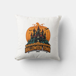 Coussin Ville d'Halloween Château Hanté Vintage Citrouille