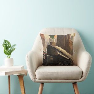 Coussin Ville vintage, train duplex T1 sur voies ferrées