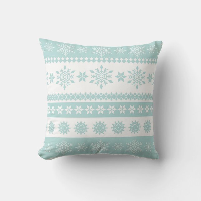 Coussin Vin d'hiver en poudre bleu blanc Flocon de neige N (Recto)