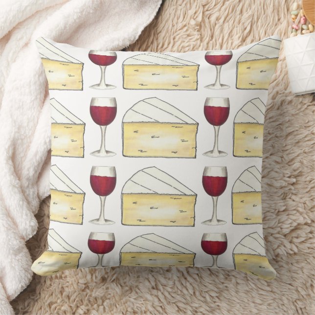 Coussin Vin rouge Verre Brie Fromage Wedge Vignoble (Couverture)