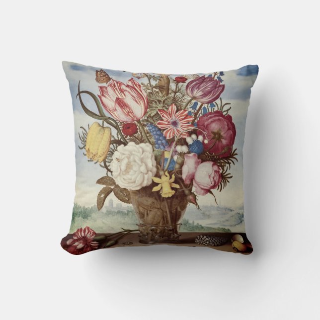 Coussin vinatge loral fleurir vase peinture rétro (Recto)