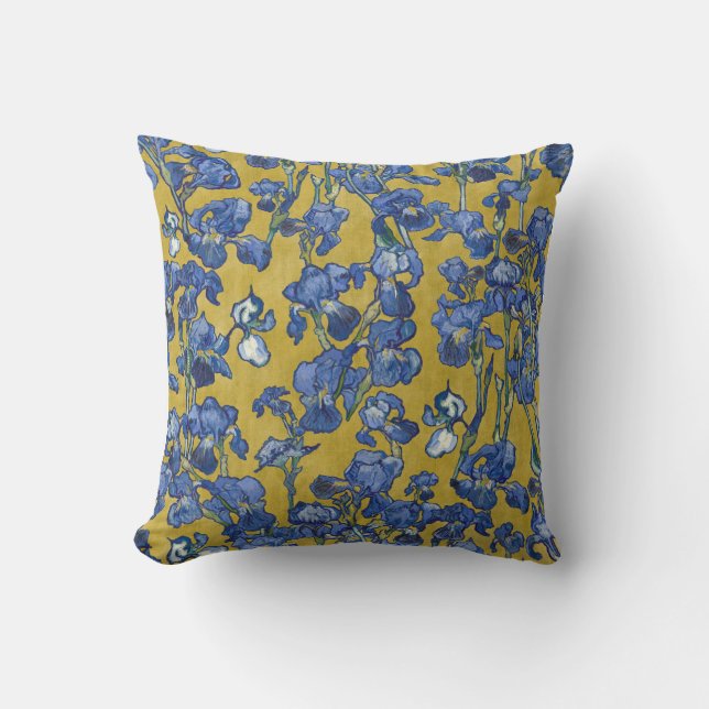 Coussin Vincent Van Gogh Irises Cobalt Blue Mustard Yellow (Recto)