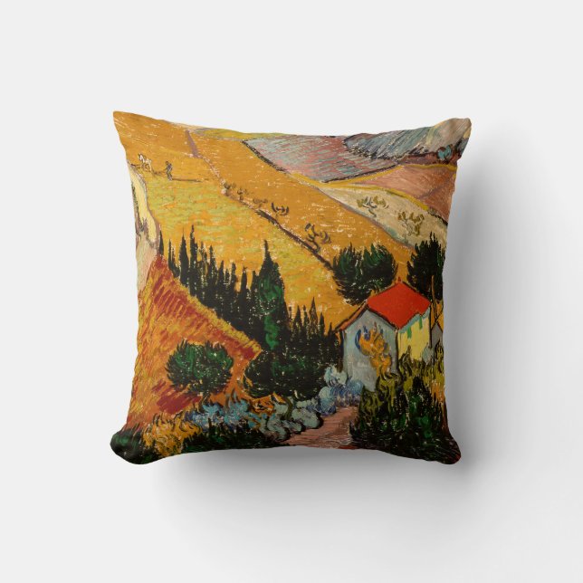 Coussin Vincent van Gogh - Paysage, Maison et Plowman (Recto)