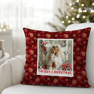 Coussin Vintage Ange Rouge Or Accent de Fêtes de Noël