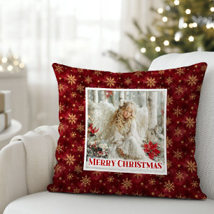 Coussin Vintage Ange Rouge Or Noël Personnalisé Meilleur N