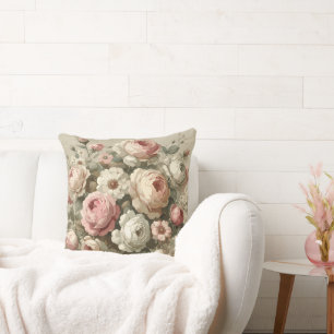 Coussin Vintage anglais Rose Jardin Cottagecore Décor