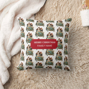Coussin Vintage Antique Noël Père Noël Nom de famille