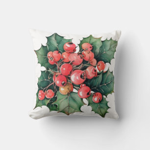 Coussin Vintage aquarelle sainte baies feuilles