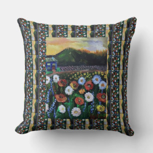 Coussin Vintage Art folklorique domaine des fleurs Motif