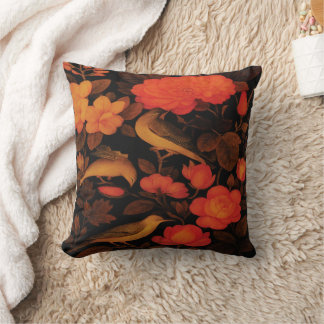 Coussin Vintage Autumn Birds Throw Pillow – Dark Floral El