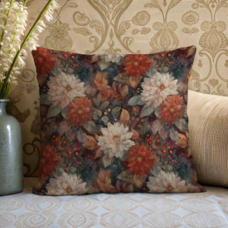 Coussin Vintage Autumn Dahlia Floral Pattern Cushion
