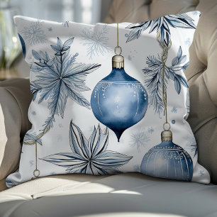 Coussin Vintage Bleu Arbre de Noël Ornements Motif