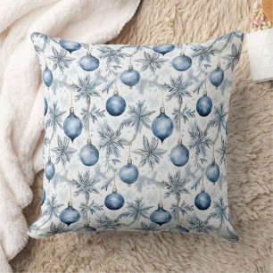 Coussin Vintage Bleu Arbre de Noël Ornements Motif