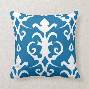 Coussin vintage bleu de damassé de motif