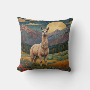 Coussin Vintage boho llama alpaca paysage vintage