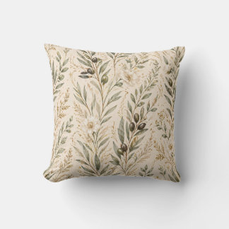 Coussin  Vintage Botanical Olive Branches & Ivory Floral