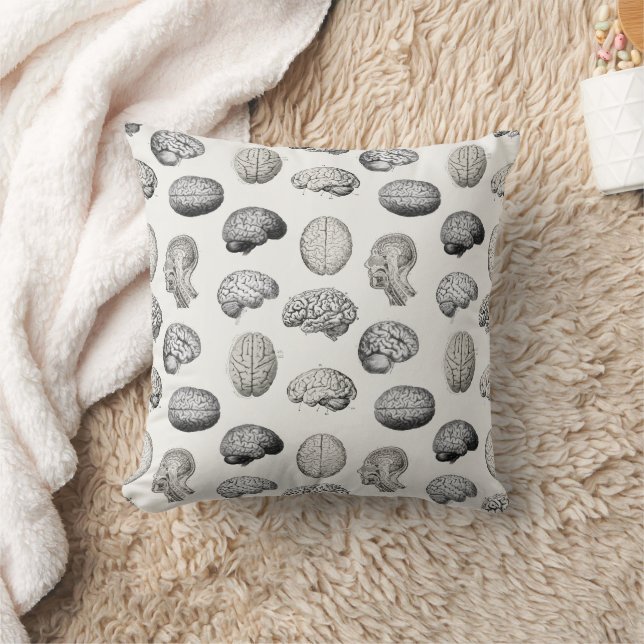 Coussin Vintage Brain Anatomy Biology Illustrations (Couverture)