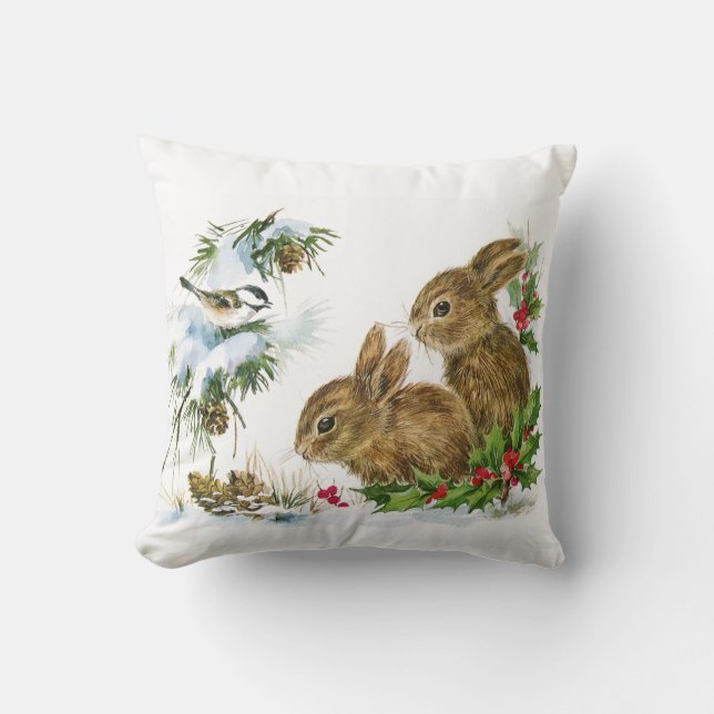Coussin Vintage Bunnies de Noël (Recto)