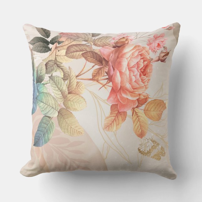 Coussin vintage chic aquarelle Floral (Recto)