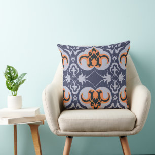 Coussin Vintage Damask - Blue Orange Elegant Motif