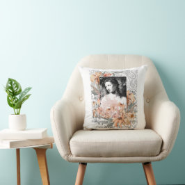 Coussin Vintage Dame avec fleurs
