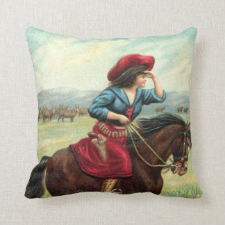 Coussin vintage de cow-girl "oeil sur l'horizon "