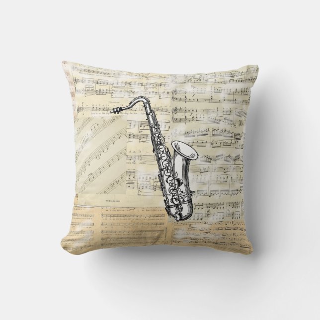 Coussin vintage de musique de saxophone (Recto)