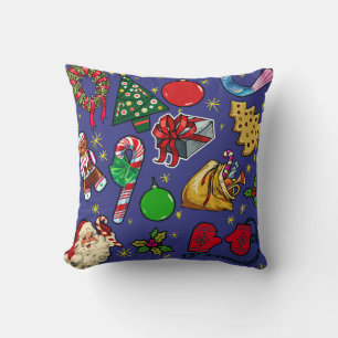 Coussin Vintage de Noël rétro couleur bleu rouge vert