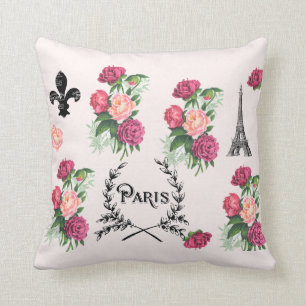 Coussin vintage de rose de roses de Paris