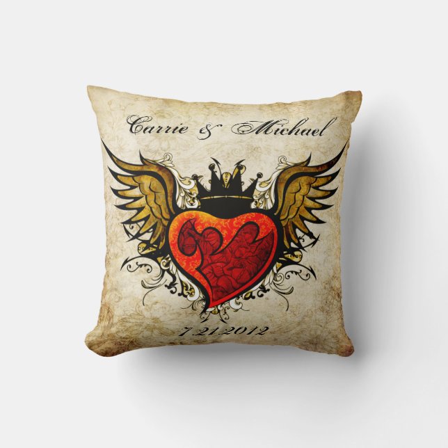 Coussin vintage de souvenir de mariage de tatouage (Recto)