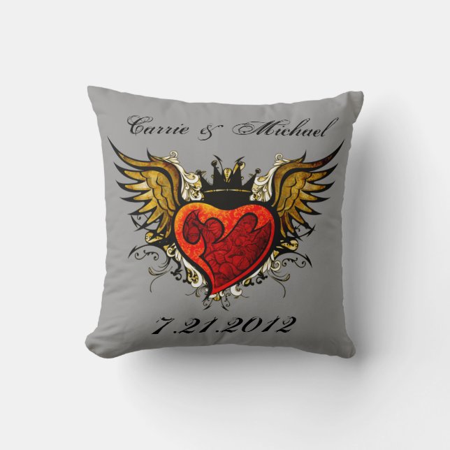 Coussin vintage de souvenir de mariage de tatouage (Recto)