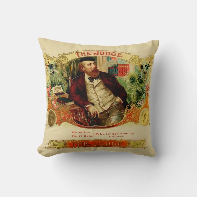 Coussin Vintage Étiquette de Cigar "Le Juge" (Recto)